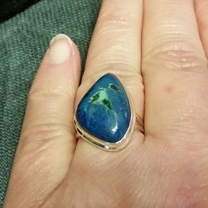 .925 Silver Azurite in Malachite Ring
